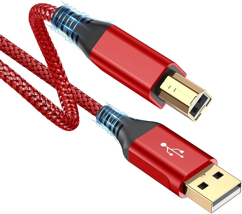 rts High Speed USB Printer Cable (2M 6.6 Feet) Nylon Braided USB 2.0 Printer Cable USB-A to USB-B Cable, Scanner Printer Cord for HP Canon Dell Epson Brother Lexmark Xerox Samsung Piano DAC & More-Red - Image 1