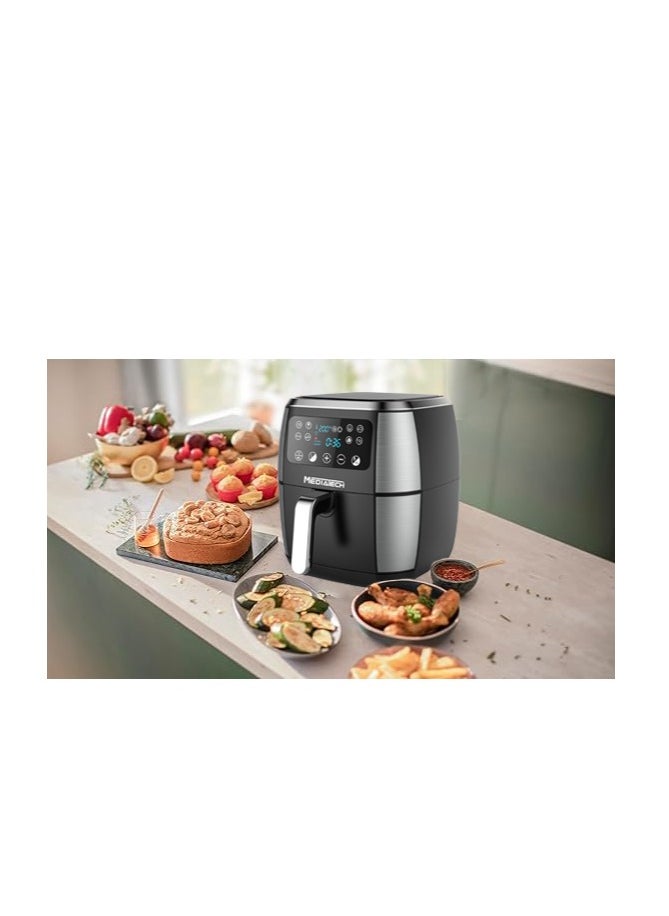 Mediatech - Healthy Air Fryer XXL, 7.2L , Digital Touch Control ,Oil-Less Fryer, Easy Clean Basket, 8 Preset Functions, Rapid Air Convection ,MT-AF1000- Silver/Black - Image 1