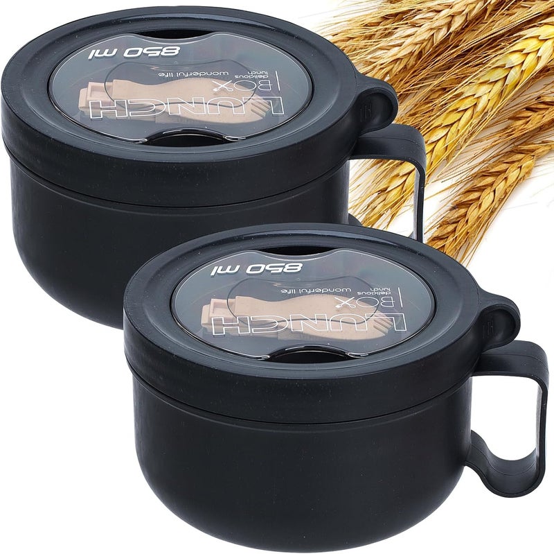 Ronanemon 2 Pack Soup Bowl with Handles, Microwave Ramen Bowl with Lid for Soup and Instant Noodles,Oatmeal, Gumbo, Salad,BPA Free(Black Black) - Image 1