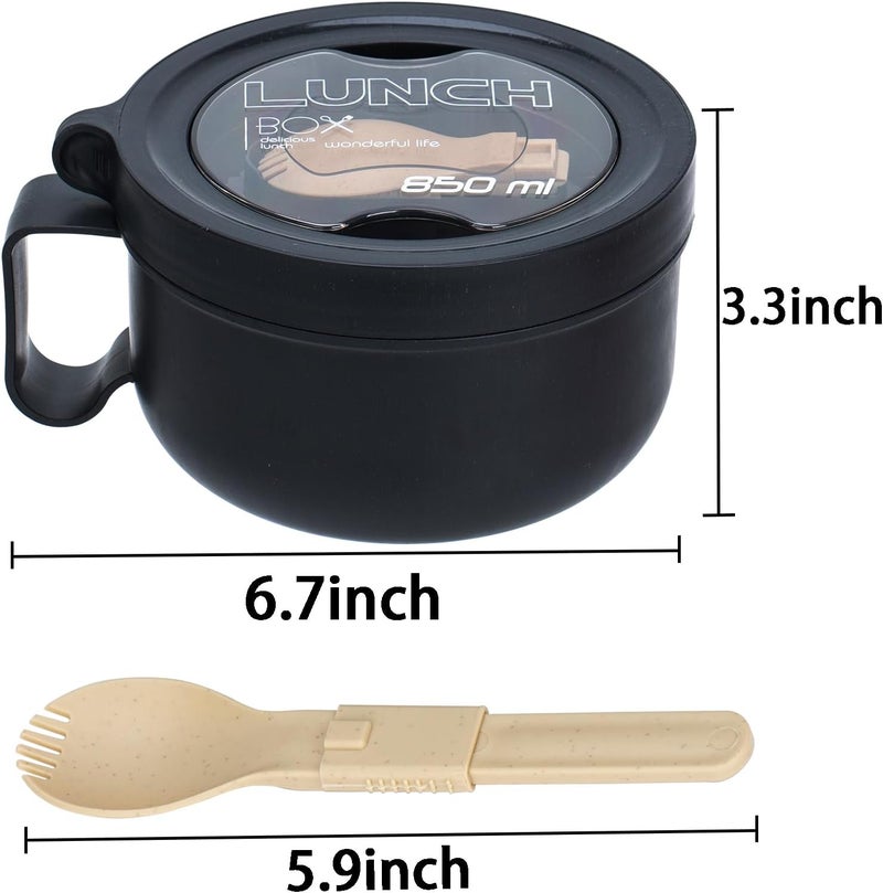 Ronanemon 2 Pack Soup Bowl with Handles, Microwave Ramen Bowl with Lid for Soup and Instant Noodles,Oatmeal, Gumbo, Salad,BPA Free(Black Black) - Image 3