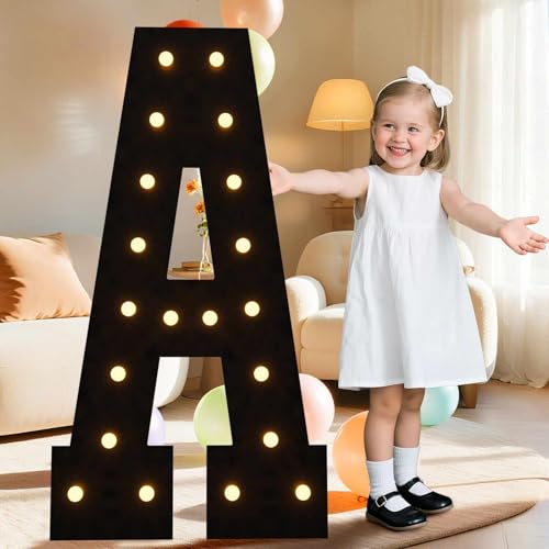 LOBOOM 4FT Marquee Light Up Letters, Black Marquee Letters Large Mosaic Letters A, Pre-cut Foam Board Set Can Be Used for Birthday Party Grad Prom Party Decoration Wedding Event Baby Shower - Image 1