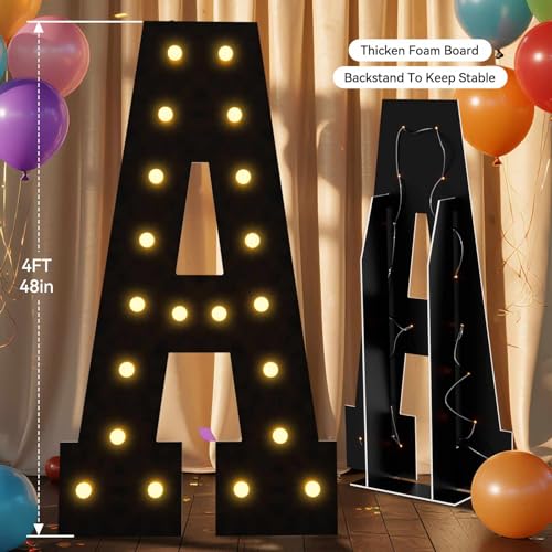 LOBOOM 4FT Marquee Light Up Letters, Black Marquee Letters Large Mosaic Letters A, Pre-cut Foam Board Set Can Be Used for Birthday Party Grad Prom Party Decoration Wedding Event Baby Shower - Image 2