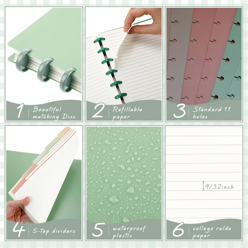 Glenmal 4 Sets Discbound Notebook, 8.5" x 11" Customizable Notebook Letter Size Includes Discs 5 Tab Note Dividers College Ruled Removable Pages Refillable Subject Journal for Office(Elegant Color) - Image 3