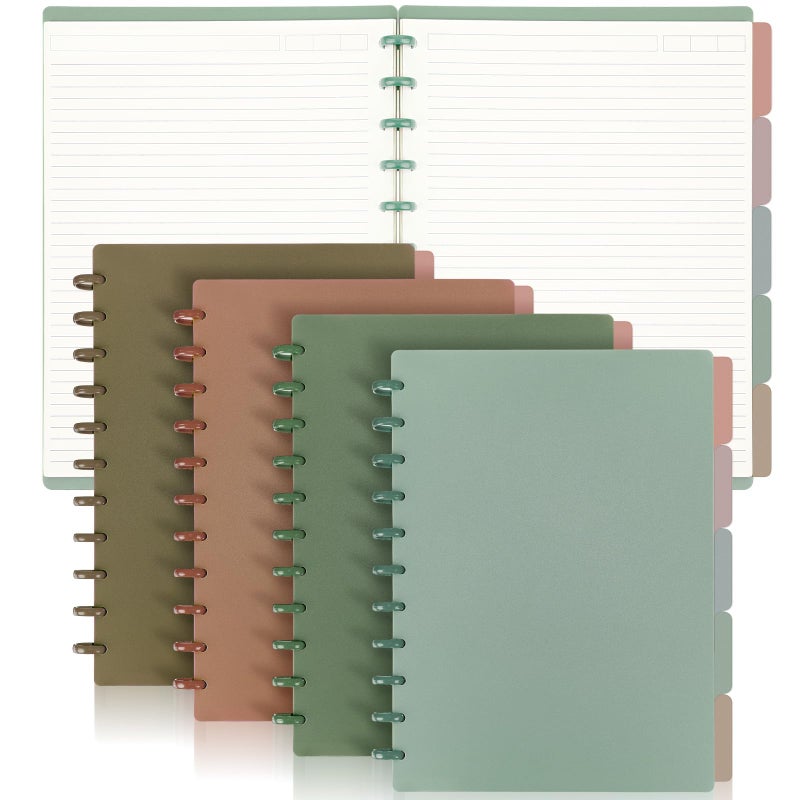 Glenmal 4 Sets Discbound Notebook, 8.5" x 11" Customizable Notebook Letter Size Includes Discs 5 Tab Note Dividers College Ruled Removable Pages Refillable Subject Journal for Office(Elegant Color) - Image 1