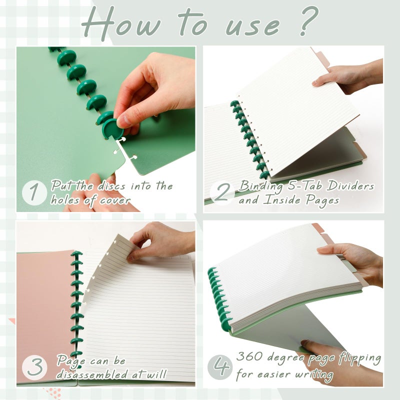 Glenmal 4 Sets Discbound Notebook, 8.5" x 11" Customizable Notebook Letter Size Includes Discs 5 Tab Note Dividers College Ruled Removable Pages Refillable Subject Journal for Office(Elegant Color) - Image 5