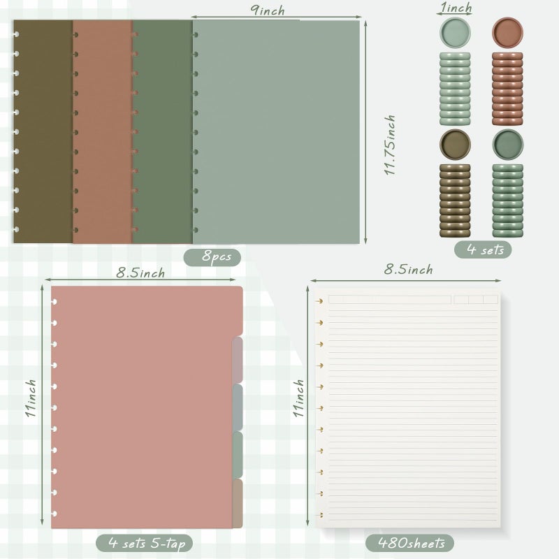 Glenmal 4 Sets Discbound Notebook, 8.5" x 11" Customizable Notebook Letter Size Includes Discs 5 Tab Note Dividers College Ruled Removable Pages Refillable Subject Journal for Office(Elegant Color) - Image 2
