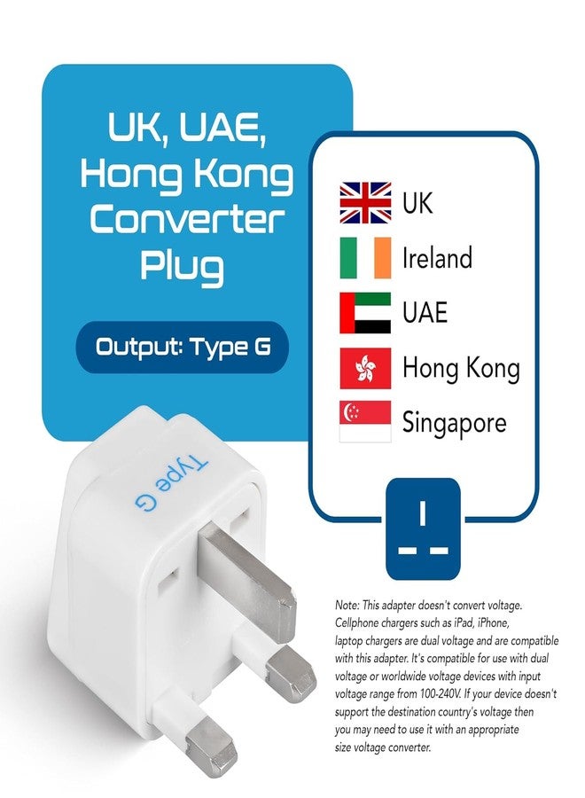 Frocel Adapter for UK, UAE, Hong Kong, Dubai || India to UAE, Hong Kong, Dubai, UK Adapter Plug -Perfect for Laptop, Camera Chargers and More - CE - RoHS (Type G UK/Hong Kong/UAE Set of 1) - Image 2