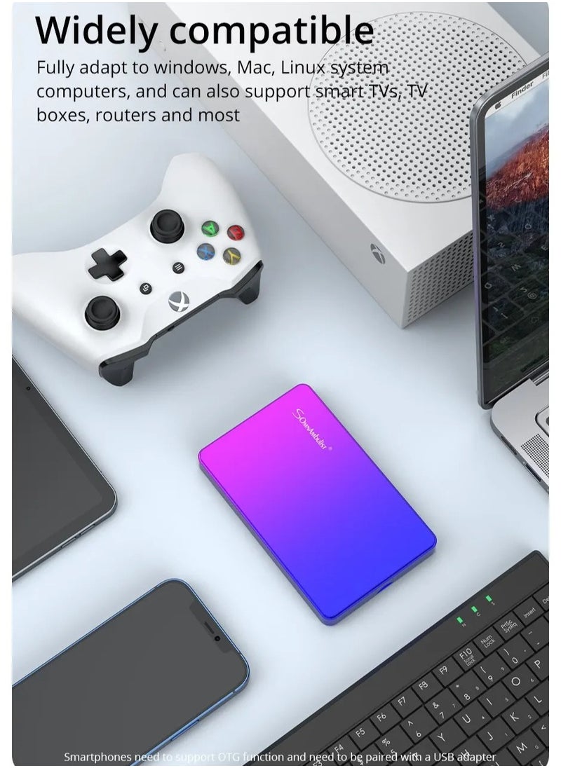 AROAQ - External Hard Drive, USB3.0 Ultra Slim HDD Storage Device, Portable Compact High-speed Mobile Hard Disk Compatible for Pc, Desktop, Mobiles, Laptop, Game Console, Ps4, (Gradient Blue Purple, 80GB) - Image 1