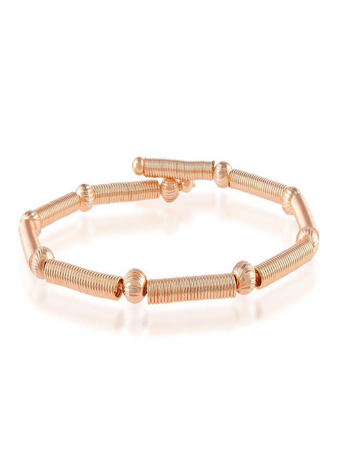 Superstore18 Pure Copper Bracelet, Spring Coil Design with Beads, Adjustable Rose Gold Finish, for Men Women (SST0589BLKL) - Image 2