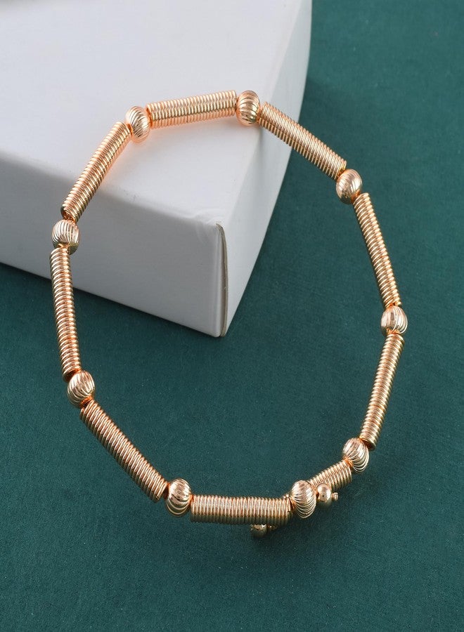 Superstore18 Pure Copper Bracelet, Spring Coil Design with Beads, Adjustable Rose Gold Finish, for Men Women (SST0589BLKL) - Image 4