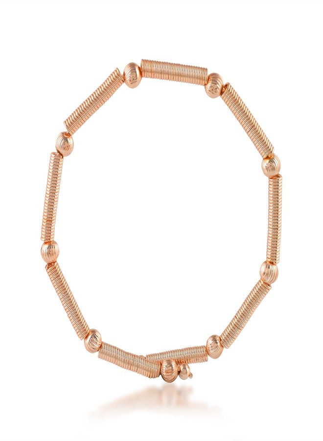 Superstore18 Pure Copper Bracelet, Spring Coil Design with Beads, Adjustable Rose Gold Finish, for Men Women (SST0589BLKL) - Image 1