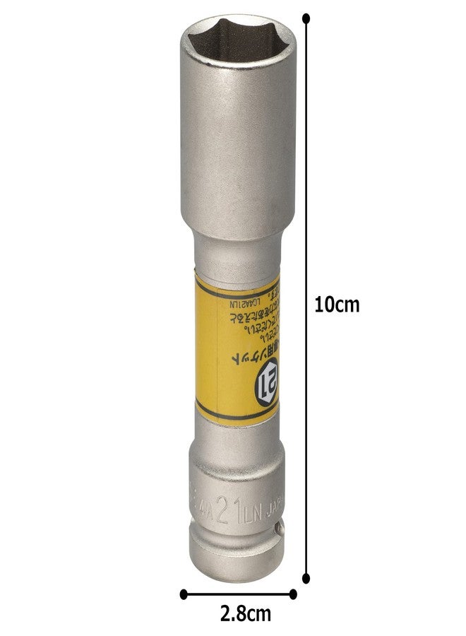 TONE Thin Type Wheel Nut Long Socket for Impact Wrench 4A-21LN 1/2" Inch Drive Yellow 21mm - Image 3