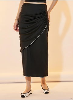 Take Two Solid High Neck Top & Ruched Midi Skirt Co-Ords  - Image 2