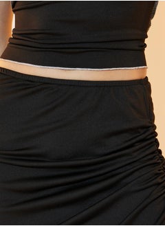 Take Two Solid High Neck Top & Ruched Midi Skirt Co-Ords  - Image 4