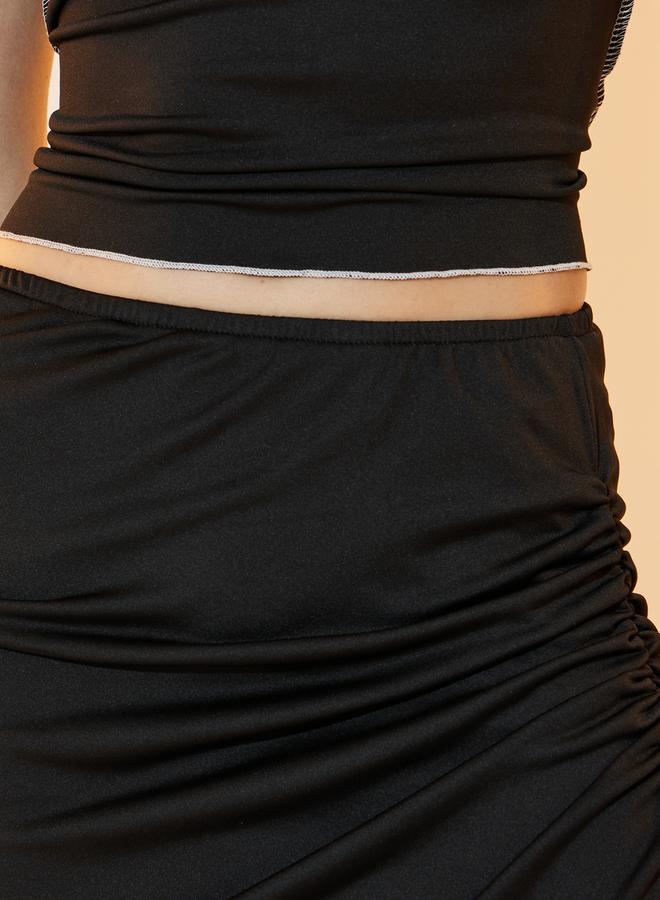 Take Two Solid High Neck Top & Ruched Midi Skirt Co-Ords  - Image 4