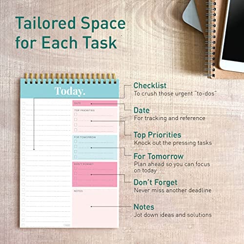 Sweetzer & Orange Daily & Weekly To Do List Notepad – Undated Work Planner & Organizer with Wish List Section, 52-Sheet Coiled Task Pad for Productivity – SET OF 4 To Do List Notebook for Work - Image 4