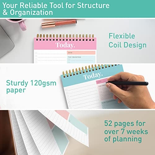 Sweetzer & Orange Daily & Weekly To Do List Notepad – Undated Work Planner & Organizer with Wish List Section, 52-Sheet Coiled Task Pad for Productivity – SET OF 4 To Do List Notebook for Work - Image 3