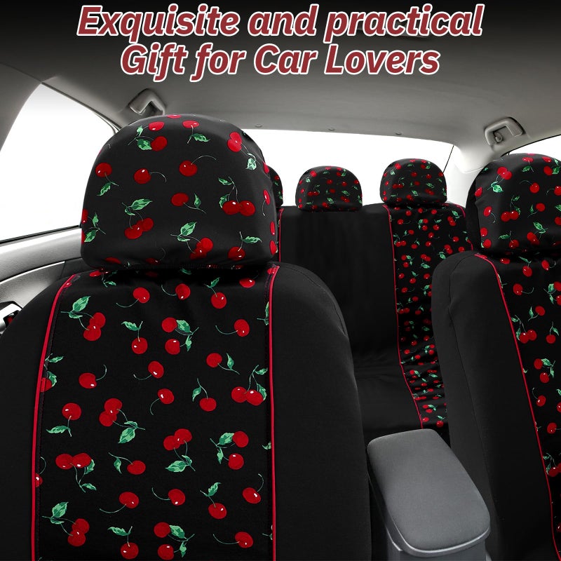 DaisyInner Red Cherry Car Seat Covers Full Set with Matching Headrest Covers Front and Rear Split Bench Fits for Most Cars, Van, Trucks, SUV - Image 3