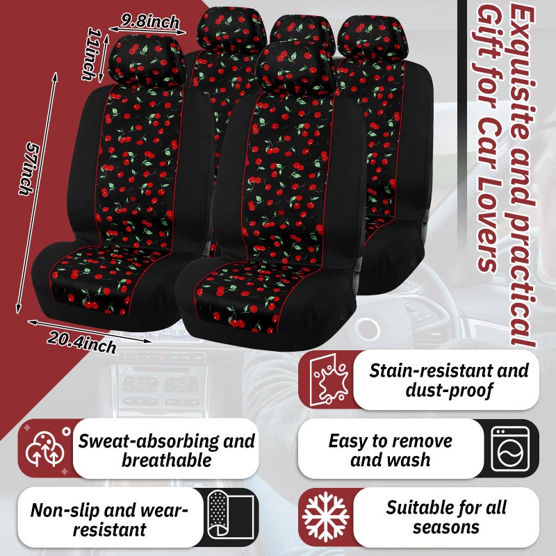 DaisyInner Red Cherry Car Seat Covers Full Set with Matching Headrest Covers Front and Rear Split Bench Fits for Most Cars, Van, Trucks, SUV - Image 2