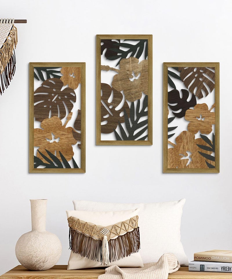 Putuo Decor Tropical Floral Wall Art, Set of 3 Plant Wall Decor, Rustic Monstera Leaves Nature-Inspired Aesthetic Boho Palm Leaf Wall Art for Living Room Bedroom Entryway - Image 5