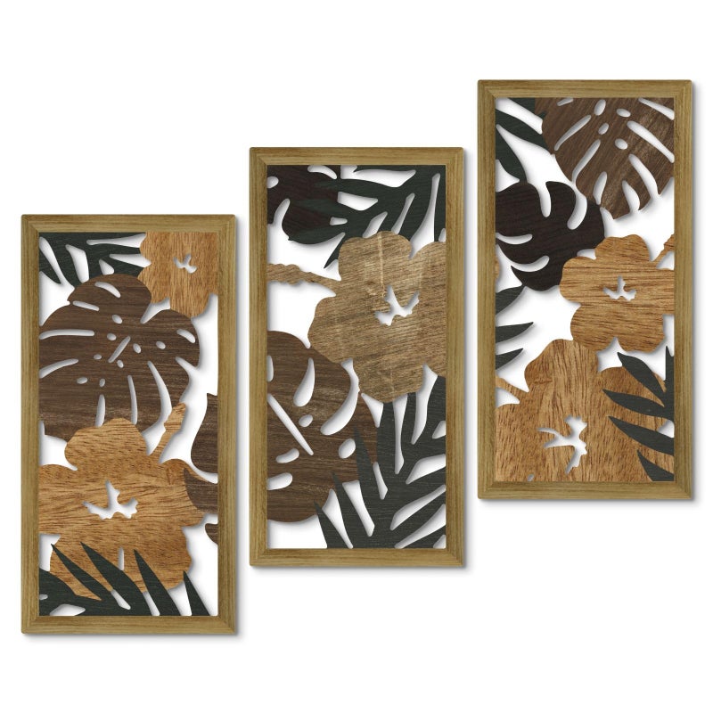 Putuo Decor Tropical Floral Wall Art, Set of 3 Plant Wall Decor, Rustic Monstera Leaves Nature-Inspired Aesthetic Boho Palm Leaf Wall Art for Living Room Bedroom Entryway - Image 1