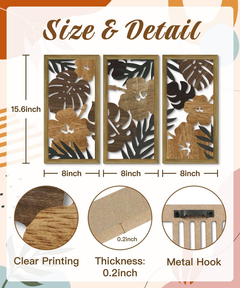 Putuo Decor Tropical Floral Wall Art, Set of 3 Plant Wall Decor, Rustic Monstera Leaves Nature-Inspired Aesthetic Boho Palm Leaf Wall Art for Living Room Bedroom Entryway - Image 2
