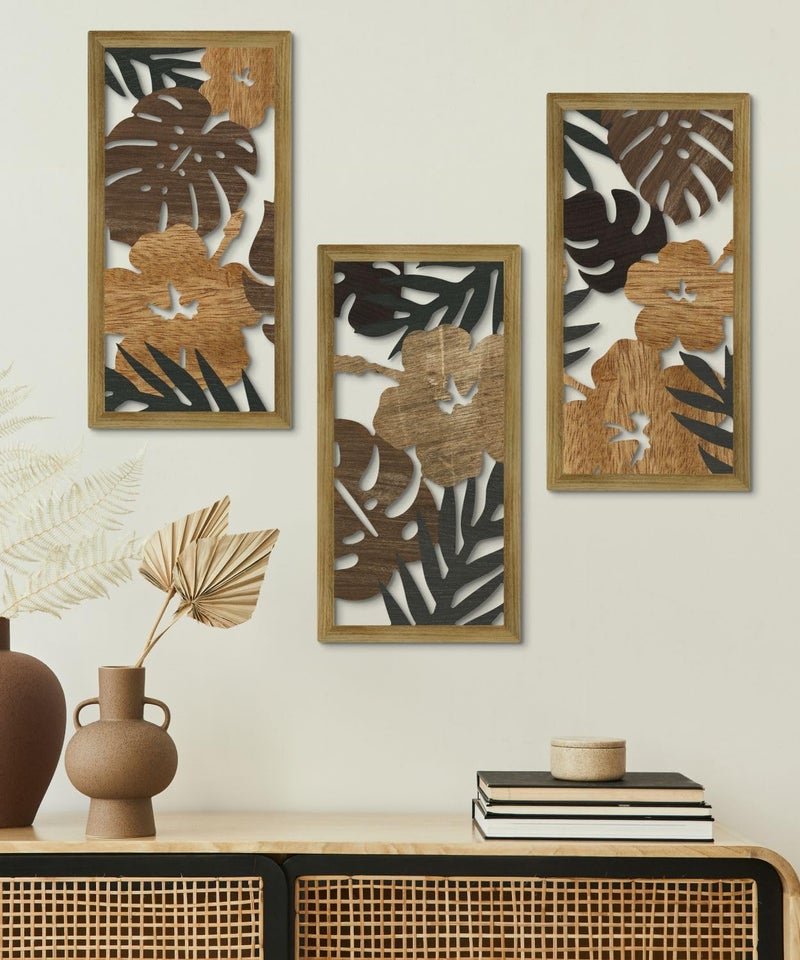 Putuo Decor Tropical Floral Wall Art, Set of 3 Plant Wall Decor, Rustic Monstera Leaves Nature-Inspired Aesthetic Boho Palm Leaf Wall Art for Living Room Bedroom Entryway - Image 4