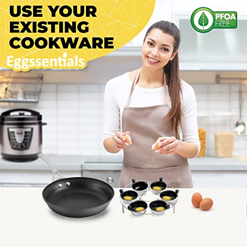 Eggssentials Egg Poacher | Stainless Steel Egg Rack | 6 Poached Egg Maker Cups PFOA Free Nonstick | 9 inch Diameter Egg Steamer Rack Fits Many Sized Pans Skillets … - Image 2