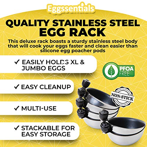 Eggssentials Egg Poacher | Stainless Steel Egg Rack | 6 Poached Egg Maker Cups PFOA Free Nonstick | 9 inch Diameter Egg Steamer Rack Fits Many Sized Pans Skillets … - Image 5