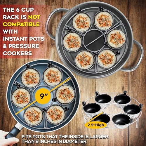 Eggssentials Egg Poacher | Stainless Steel Egg Rack | 6 Poached Egg Maker Cups PFOA Free Nonstick | 9 inch Diameter Egg Steamer Rack Fits Many Sized Pans Skillets … - Image 3