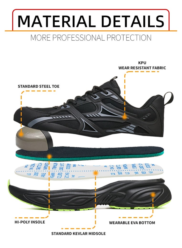 Men's steel-toe safety shoes, lightweight and comfortable, puncture-proof and slip-resistant, wear-resistant and durable, comfortable for long periods of standing, lightweight and breathable, work shoes that can also be worn as fashionable athletic shoes. - Image 3