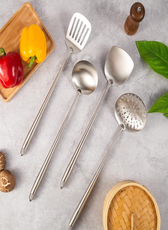 Standcn 17” Wok Spatula and Ladle, Skimmer Spoon, Slotted Spatula - 304 Stainless Steel Kitchen Utensils Set, 4-Pieces Extra Long Handle Cooking Tools, All Metal Chinese Wok Utensils and Wok Accessories - Image 4