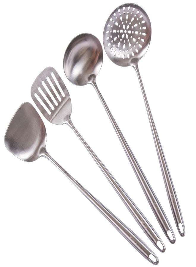 Standcn 17” Wok Spatula and Ladle, Skimmer Spoon, Slotted Spatula - 304 Stainless Steel Kitchen Utensils Set, 4-Pieces Extra Long Handle Cooking Tools, All Metal Chinese Wok Utensils and Wok Accessories - Image 1