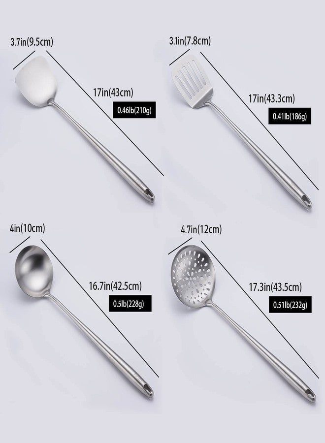 Standcn 17” Wok Spatula and Ladle, Skimmer Spoon, Slotted Spatula - 304 Stainless Steel Kitchen Utensils Set, 4-Pieces Extra Long Handle Cooking Tools, All Metal Chinese Wok Utensils and Wok Accessories - Image 2