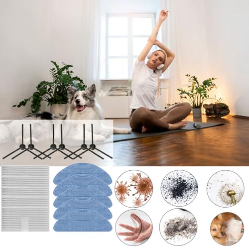 Rinakou 16 Pack Replacement Accessories Kit Compatible With ILIFE V9 V9 Pro A12 PRO Robot Vacuum,6 Side Brushes,5 Mop Pads,5 Hepa Filters - Image 5