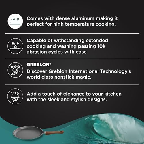 Preethi Artistic Collection Die Cast Non Stick Tawa, 27 cm, 5 Star Non Stick Effect, Cook & Serve, Ocean Green - Image 3