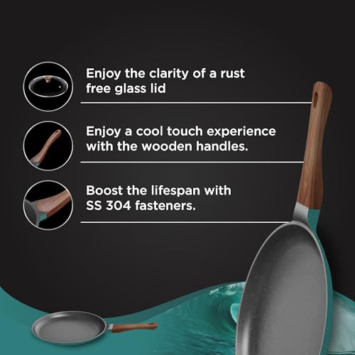 Preethi Artistic Collection Die Cast Non Stick Tawa, 27 cm, 5 Star Non Stick Effect, Cook & Serve, Ocean Green - Image 4