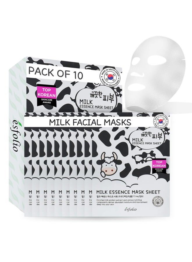 Esfolio Pure Skin Essence Full Facial Mask Sheet Elasticity Hydration Anti-Aging Milk (Pack of 10) - Image 1