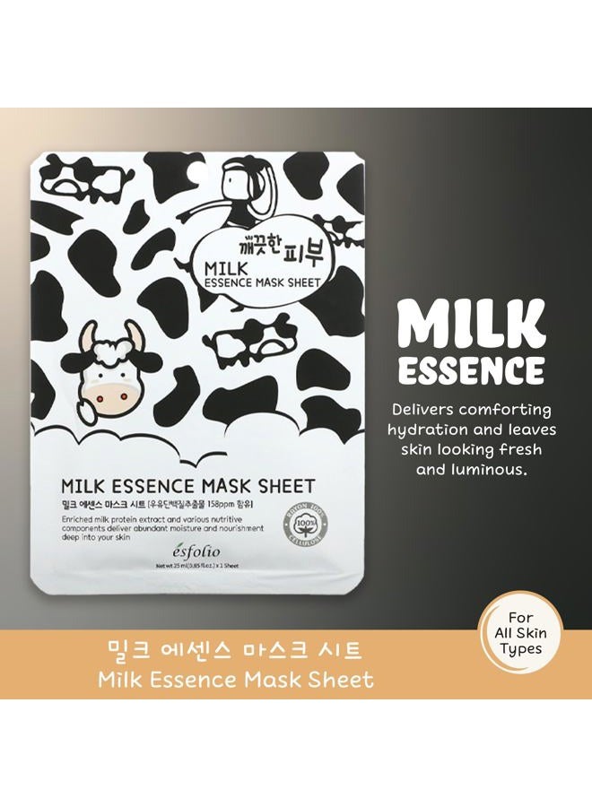 Esfolio Pure Skin Essence Full Facial Mask Sheet Elasticity Hydration Anti-Aging Milk (Pack of 10) - Image 4