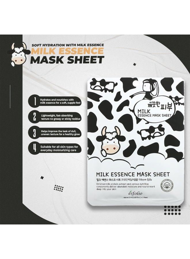 Esfolio Pure Skin Essence Full Facial Mask Sheet Elasticity Hydration Anti-Aging Milk (Pack of 10) - Image 3