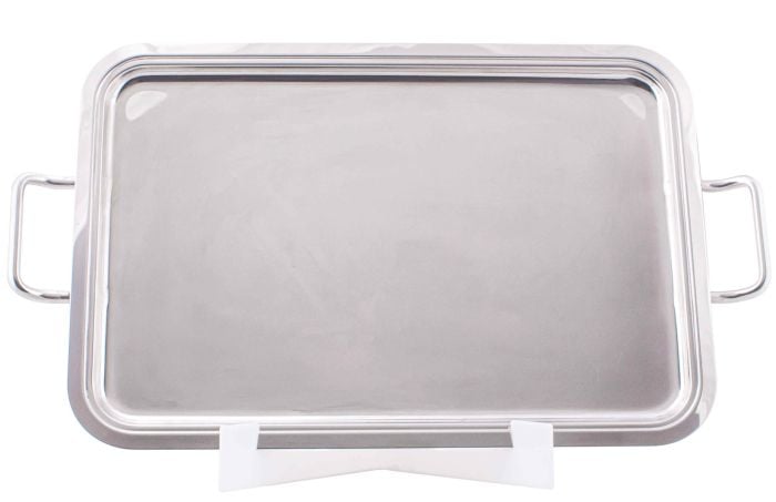 ميبرا طوفرية تقديم مستطيلة فاخرة، ستانلس ستيل إيطالي، 40 × 27 سم، مقابض عملية – لون فضي