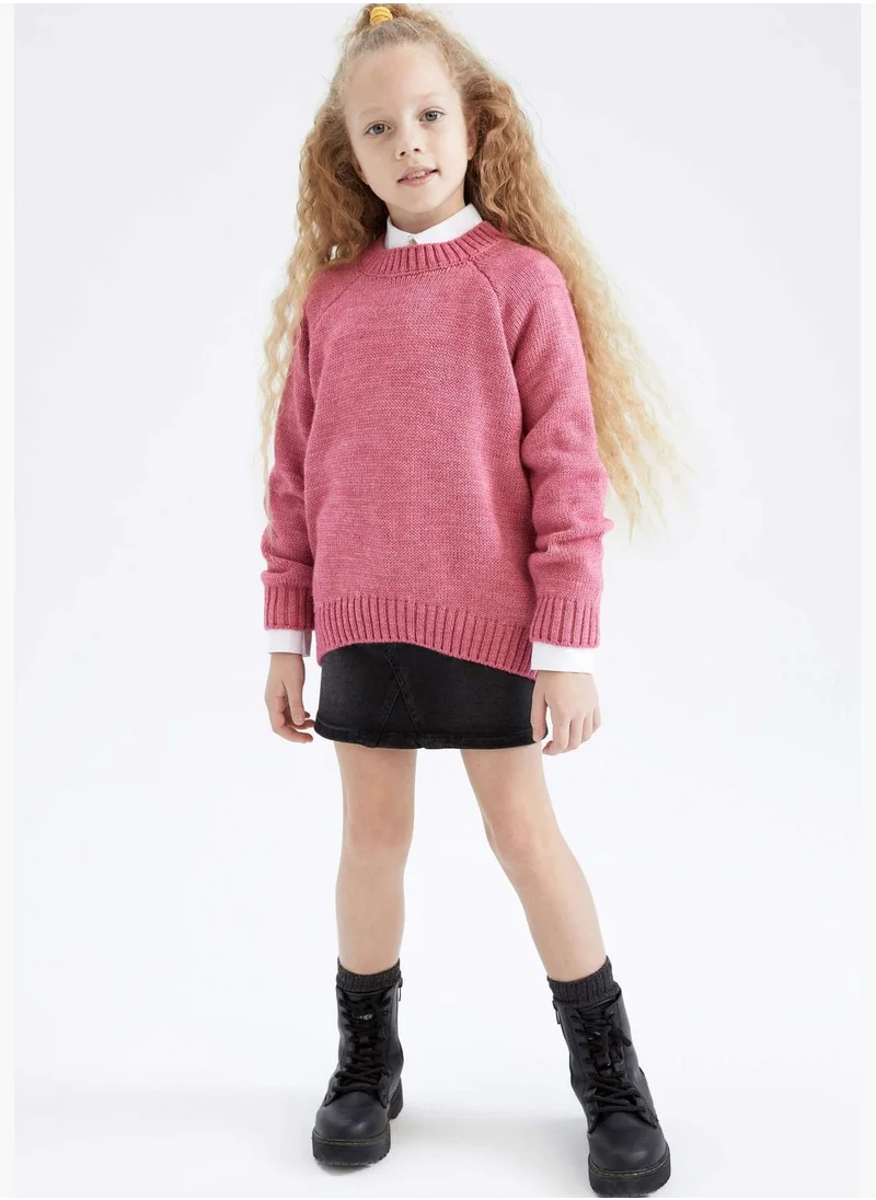 DeFacto Girl Oversize Fit Crew Neck Long Sleeve Tricot Pullover