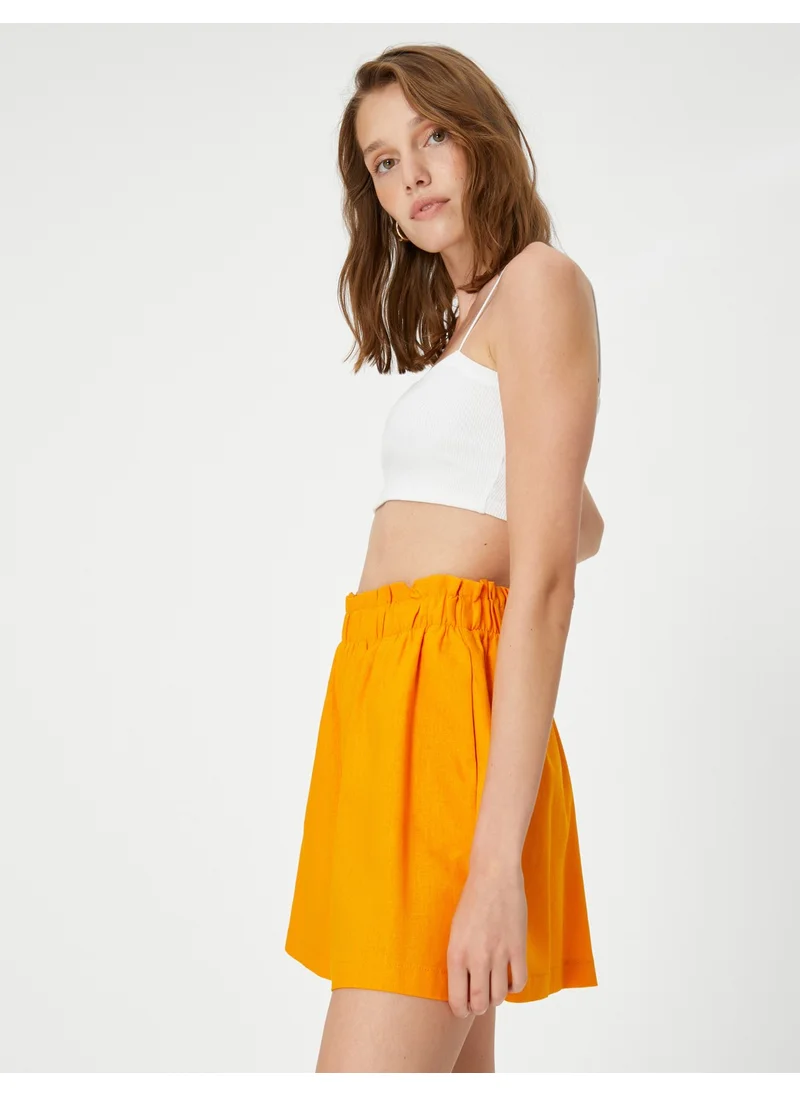 كوتون Cotton Elastic Waist Shorts Viscose Linen Blend