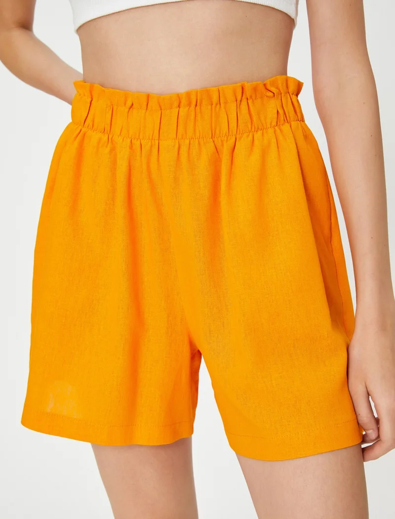 KOTON Cotton Elastic Waist Shorts Viscose Linen Blend
