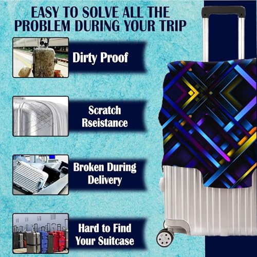 Handcuffs Luggage Cover Trolley Travel Covers, Washable Dust Proof Anti-Scratch Suitcase Protector (Multicolour-Abstract-Strips, M (23"-26")) - Image 4