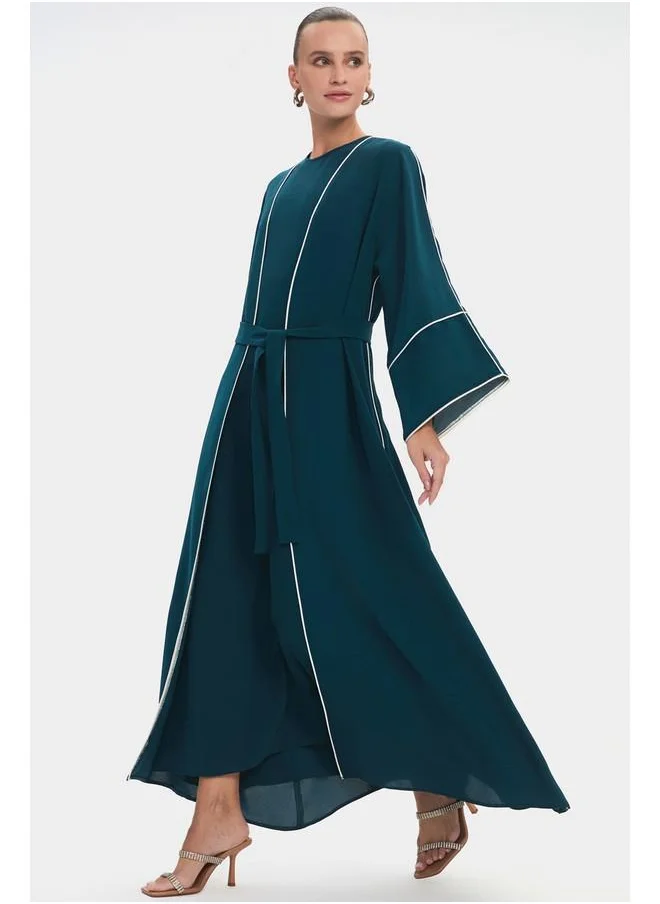 جون June Women Contrast Stripe Detailed Waistband Abaya Teal