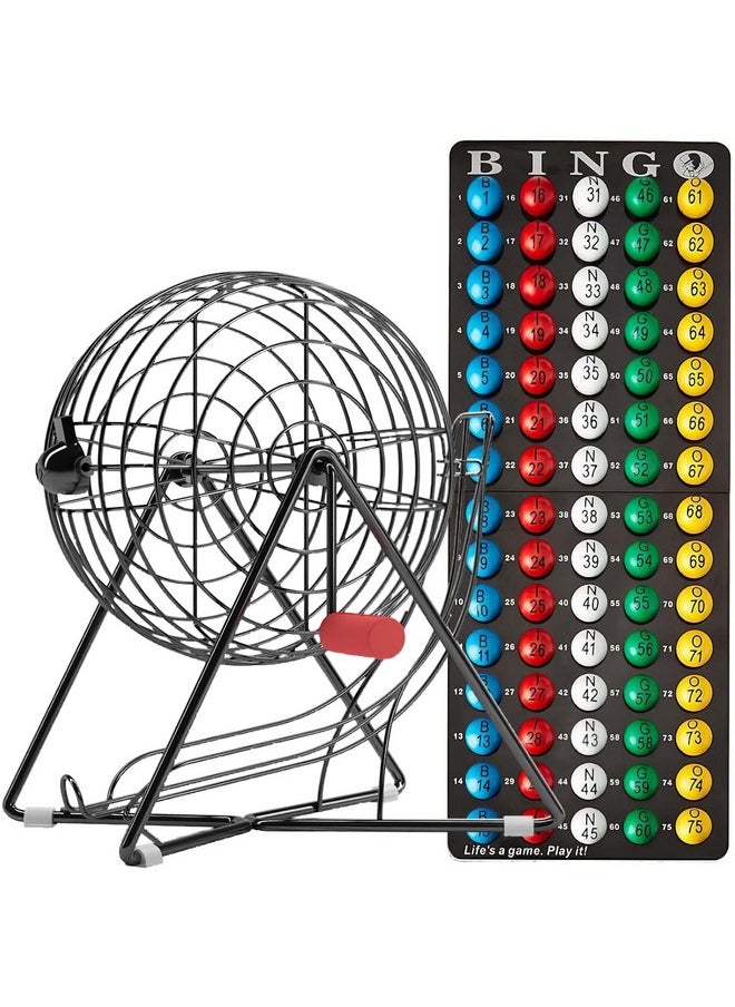 Mr Chips MR CHIPS 11" (Inch) Tall Professional Bingo Set with Steel Bingo Cage, Everlasting 7/8” Bingo Balls, Master Board for Bingo Balls - Mysterious Black Color  - Image 1