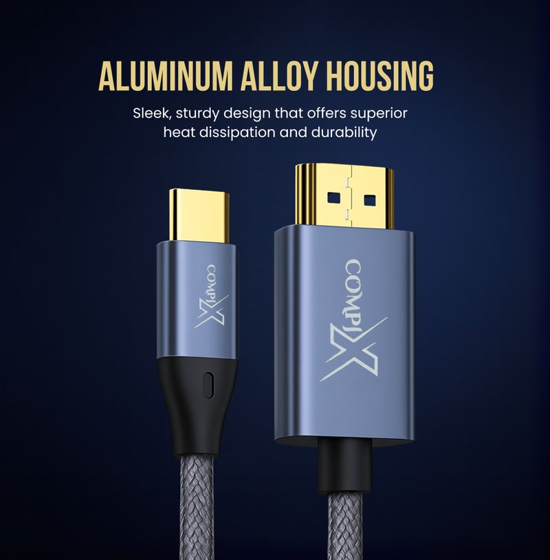 COMPIX USB C to HDMI Cable 2M, USB 3.1 Type C to HDMI 4K@60Hz Ultra HD, Braided Gold-Plated Type C Cable, Thunderbolt 4/5 for MacBook Pro, iPhone 17/16 Pro Max, iPad Air/Pro, Samsung S25/S26 - Grey - Image 4