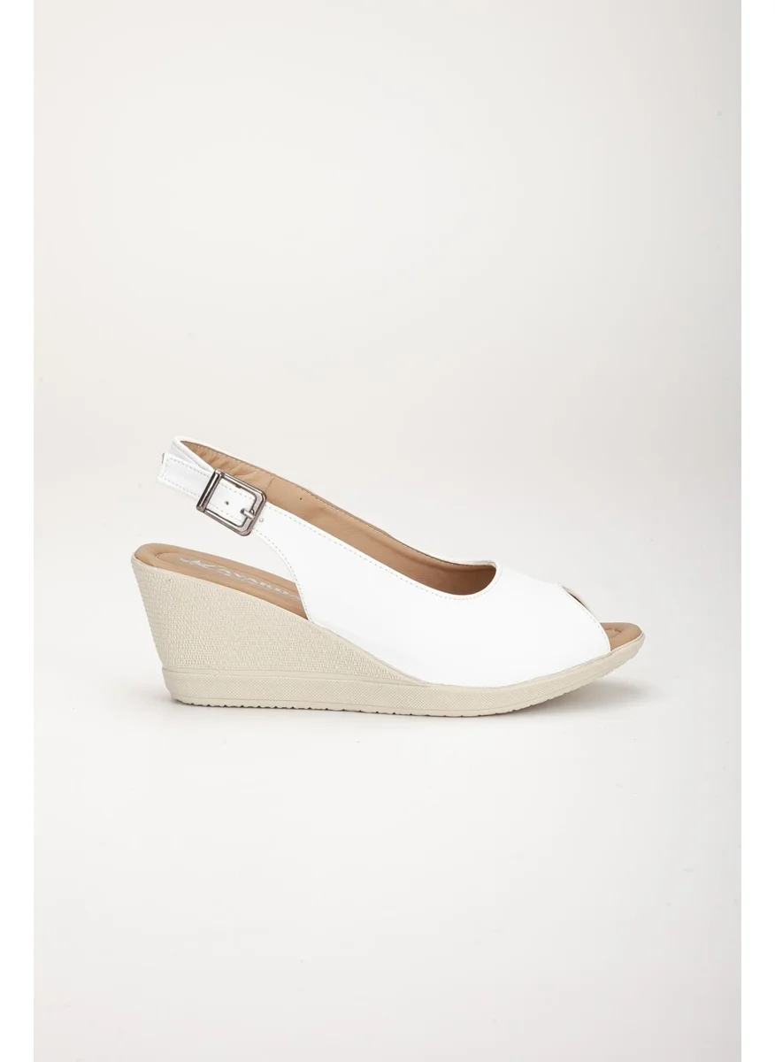 Dilimler Ayakkabı Slices Shoes Wedge Sole Toe and Back Open Orthopedic Artificial Leather White Women's Wedge Heel Shoes