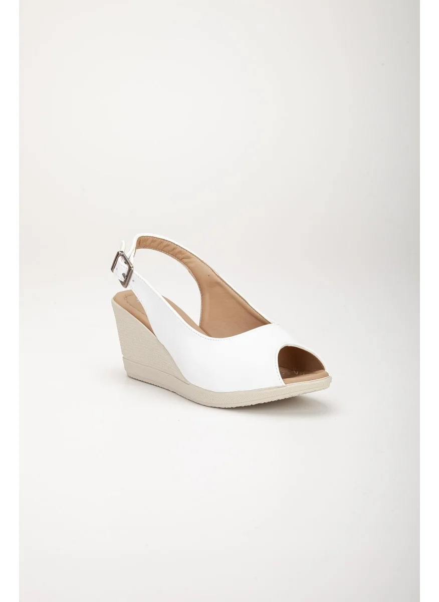 Dilimler Ayakkabı Slices Shoes Wedge Sole Toe and Back Open Orthopedic Artificial Leather White Women's Wedge Heel Shoes